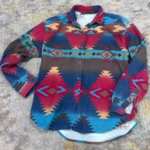 90s Woolrich Aztec Southwestern field weight flannel long sleeve button up shirt